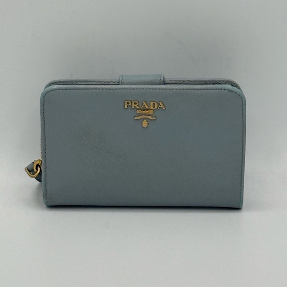 Prada Saffiano Leather Compact Wallet Blue Zip Snap– ✅ Authentic - Picture 1 of 11